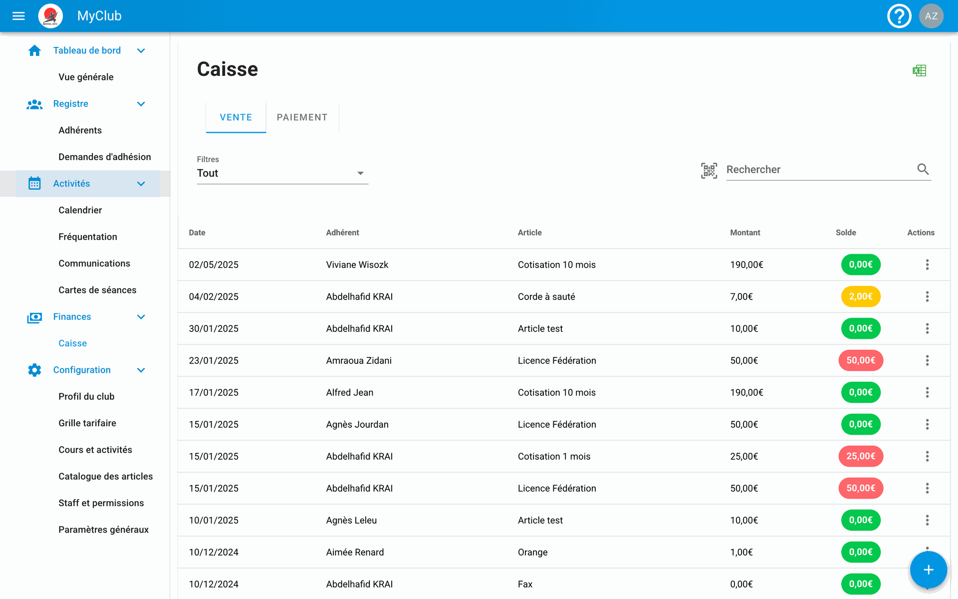 Registre adhérents Klubaro