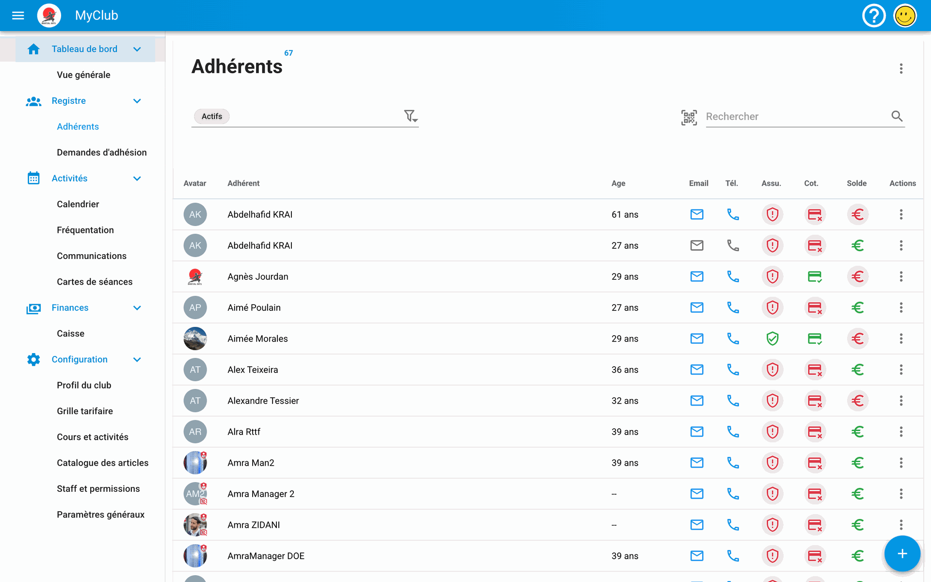 Registre adhérents Klubaro